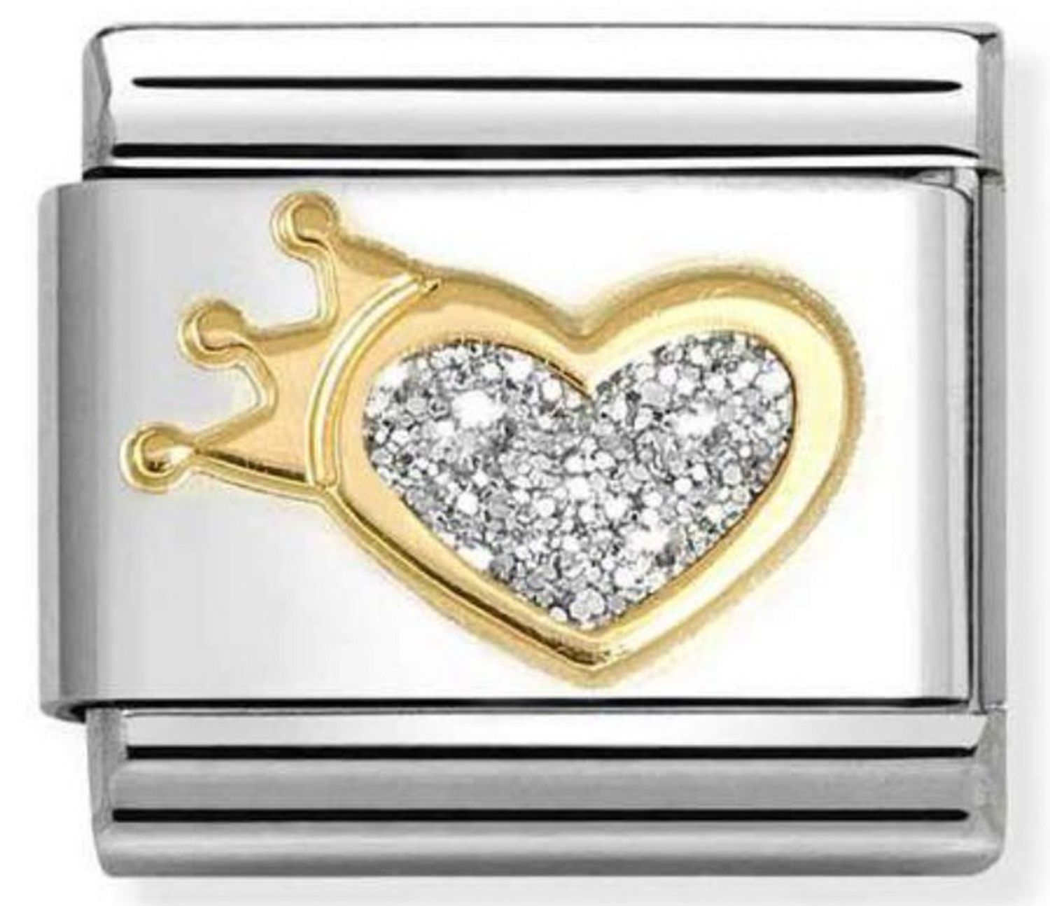 Charms Nomination Link 18K zawieszka charms Serce z koroną i brokatową emalią 03022024 to element do bransoletki komponowanej Nomination Italy pokryty najwyższej jakości złotem 18 karatowym. Ponadczas.jpg